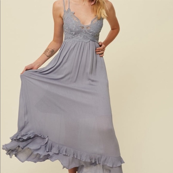 adella maxi slip dress Free People FP One Adella Maxi Slip Dress Stardust Light Lilac Grey Small S NWT